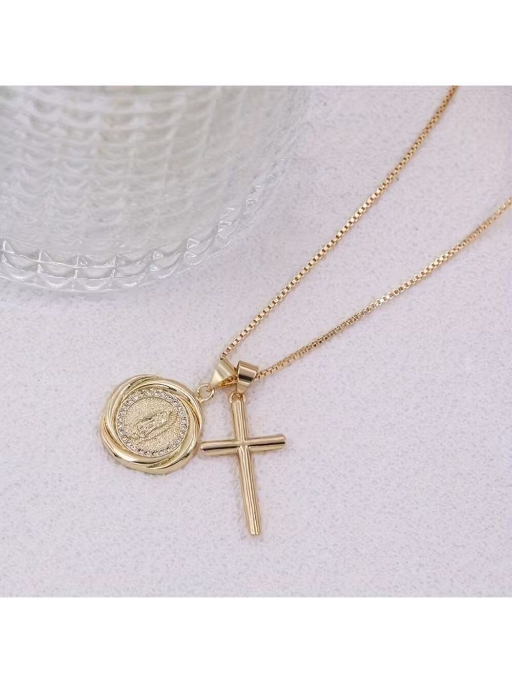 18 K Gold Plated Cross Virgin Of Guadalupe Pendant Necklace - Picture 5 of 5